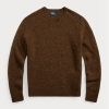 Brun Ralph Lauren mocka-patch ull tröjor med rund hals för män Brun Ralph Lauren mocka-patch ull tröjor med rund hals för män
