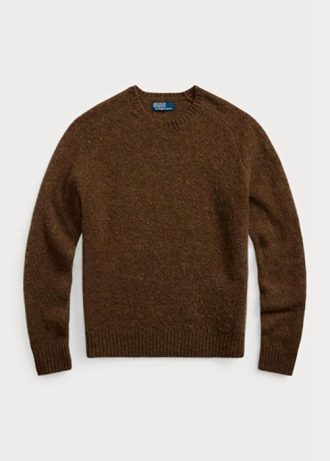 Brun Ralph Lauren mocka-patch ull tröjor med rund hals för män