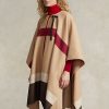 Brun Ralph Lauren Polo ID randiga ponchojackor med dubbelt ansikte för kvinnor Brun Ralph Lauren Polo ID randiga ponchojackor med dubbelt ansikte för kvinnor