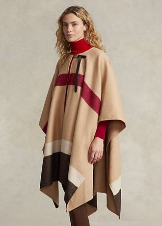 Brun Ralph Lauren Polo ID randiga ponchojackor med dubbelt ansikte för kvinnor