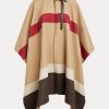 Brun Ralph Lauren Polo ID randiga ponchojackor med dubbelt ansikte för kvinnor Brun Ralph Lauren Polo ID randiga ponchojackor med dubbelt ansikte för kvinnor