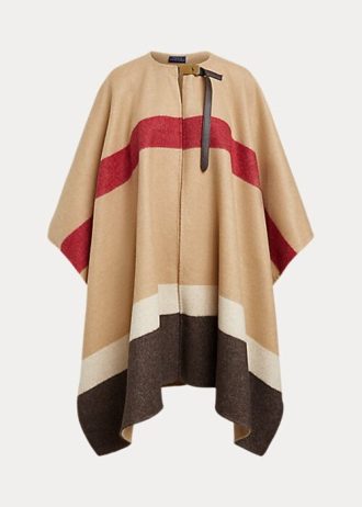 Brun Ralph Lauren Polo ID randiga ponchojackor med dubbelt ansikte för kvinnor