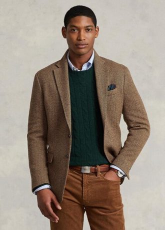 Brun Ralph Lauren Polo Mjuk fiskbenssportblazer för män