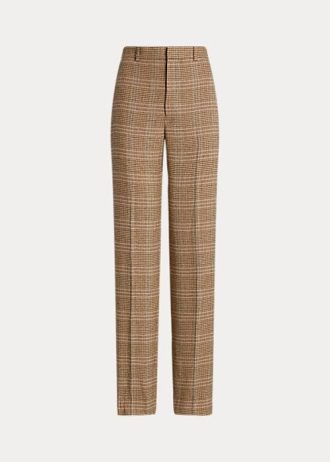 Brun Ralph Lauren Ralph Lauren Rutiga ylle-linne tweed byxor med raka ben