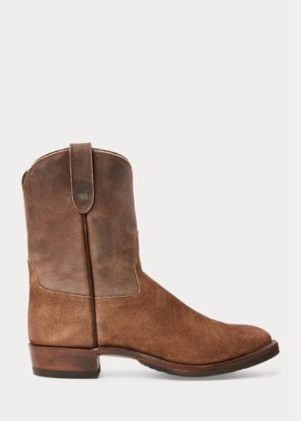Brun Ralph Lauren Roughout Mocka för män & Läderstövlar