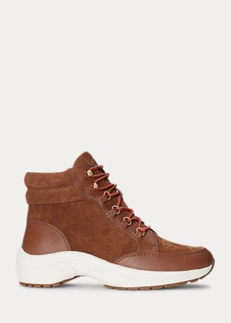 Brun Ralph Lauren Rylee Mocka för kvinnor & High-Top Sneakers i läder