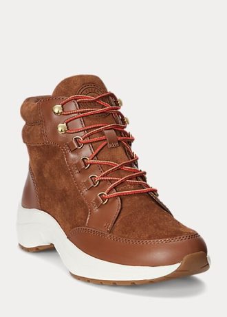 Brun Ralph Lauren Rylee Mocka för kvinnor & High-Top Sneakers i läder