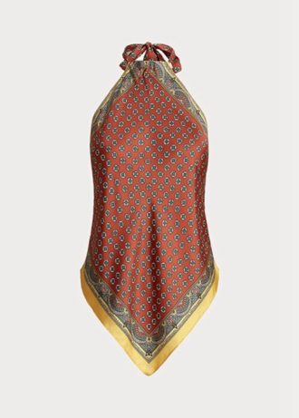 Brun Ralph Lauren Scarf-motiv för kvinnor, Mulberry Silk Halter Toppar