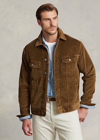 Brun Ralph Lauren Stretch Corduroy Trucker Jackor för män