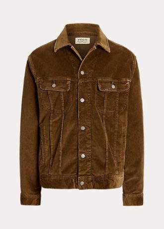 Brun Ralph Lauren Stretch Corduroy Trucker Jackor för män