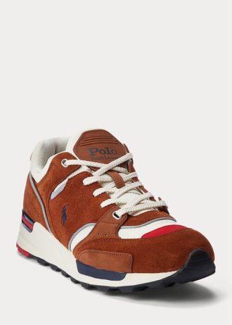 Brun Ralph Lauren Trackster för män 200 mocka & Mesh sneakers