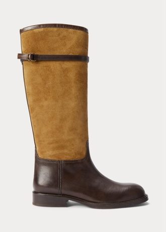 Brun Ralph Lauren tvåfärgad mocka för kvinnor & Ridstövlar i läder