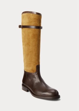 Brun Ralph Lauren tvåfärgad mocka för kvinnor & Ridstövlar i läder