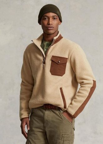 Brun tröja för män Ralph Lauren Hybrid med kvarts dragkedja