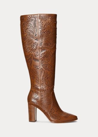 Bruna kvinnors Ralph Lauren Ashlynn Burnished Läderstövlar