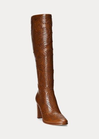 Bruna kvinnors Ralph Lauren Ashlynn Burnished Läderstövlar