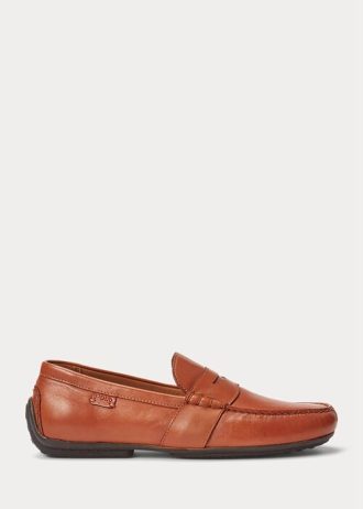 Bruna män Ralph Lauren Reynold Läder Driver Casual Skor