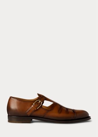 Bruna mäns Ralph Lauren Burnished Calfskinn Fisherman Dress Shoes
