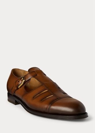 Bruna mäns Ralph Lauren Burnished Calfskinn Fisherman Dress Shoes