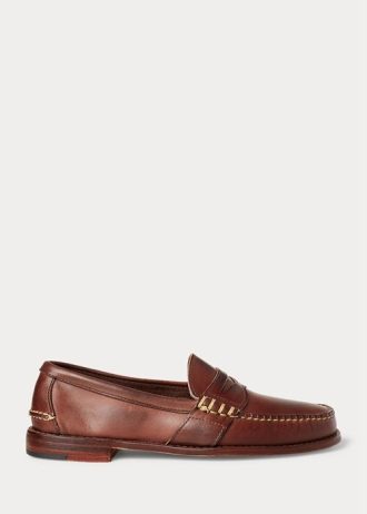 Bruna mäns Ralph Lauren Edric Penny Loafers i läder