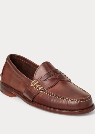 Bruna mäns Ralph Lauren Edric Penny Loafers i läder
