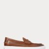 Bruna mäns Ralph Lauren Keaton Penny Loafers i läder