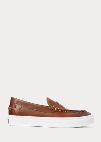 Bruna mäns Ralph Lauren Keaton Penny Loafers i läder