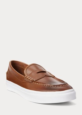 Bruna mäns Ralph Lauren Keaton Penny Loafers i läder