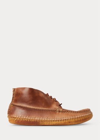 Bruna mäns Ralph Lauren läder Chukka-stil mockasin stövlar