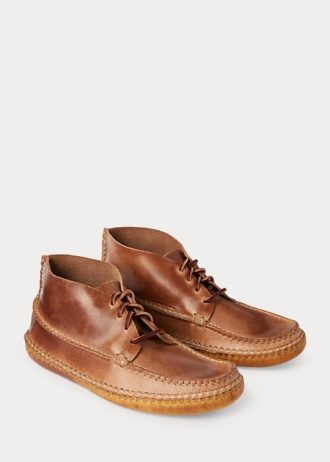Bruna mäns Ralph Lauren läder Chukka-stil mockasin stövlar
