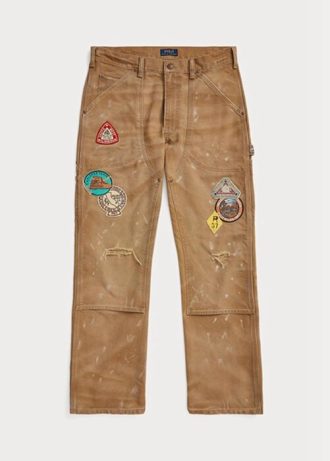 Bruna mäns Ralph Lauren Relaxed Fit Distressed Canvas Byxor
