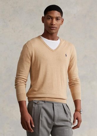 Bruna mäns Ralph Lauren Slim Fit Tröja med texturerad bomull