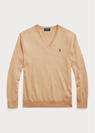 Bruna mäns Ralph Lauren Slim Fit Tröja med texturerad bomull