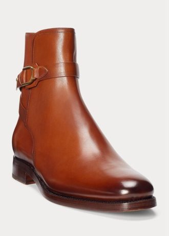 Bruna mäns Ralph Lauren Welington stövlar i polerat kalvskinn