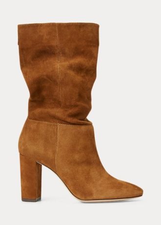 Bruna Ralph Lauren Artizan stövlar i mocka för kvinnor