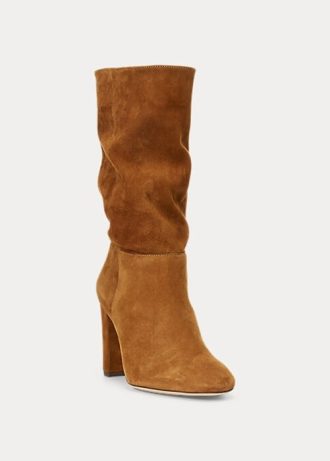 Bruna Ralph Lauren Artizan stövlar i mocka för kvinnor