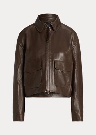 Bruna Ralph Lauren Bomberjackor i läder med beskurna läder