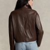 Bruna Ralph Lauren Bomberjackor i läder med beskurna läder