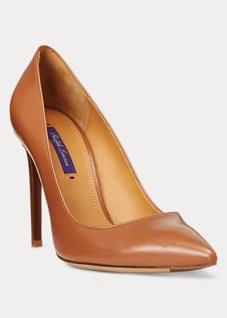 Bruna Ralph Lauren Celia kalvskinnsklackar för kvinnor