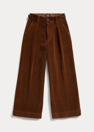 Bruna Ralph Lauren Cropped Corduroy vidbensbyxor för kvinnor