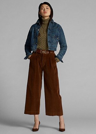 Bruna Ralph Lauren Cropped Corduroy vidbensbyxor för kvinnor