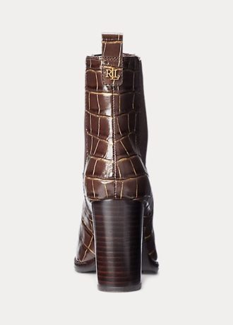 Bruna Ralph Lauren damskor med präglade läderstövlar