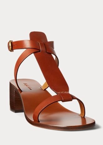 Bruna Ralph Lauren Dyllon sandaler i brunt kalvskinn för kvinnor
