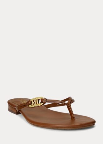 Bruna Ralph Lauren Emalia Nappa läderflipflops för kvinnor