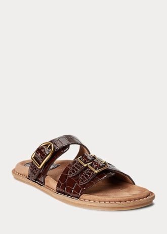Bruna Ralph Lauren Ezra lädersandaler med krokodilpräglade damer