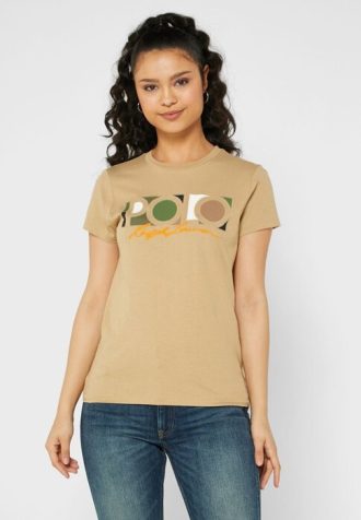 Bruna Ralph Lauren grafiska T-shirts med rund hals för kvinnor