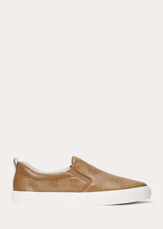 Bruna Ralph Lauren Haddley Slip-On Sneakers i läder med logotyp för kvinnor