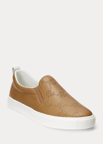 Bruna Ralph Lauren Haddley Slip-On Sneakers i läder med logotyp för kvinnor