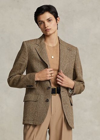 Bruna Ralph Lauren Herringbone Blazers i linneblandning för kvinnor
