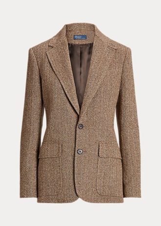 Bruna Ralph Lauren Herringbone Blazers i linneblandning för kvinnor